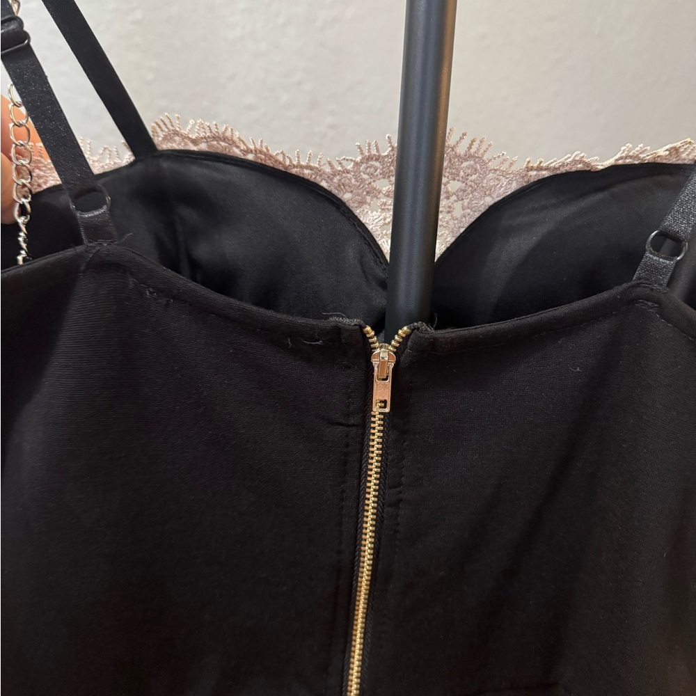 Haute Monde Black and White Lace-Trim Strapless Mini Dress - Picture 6 of 6